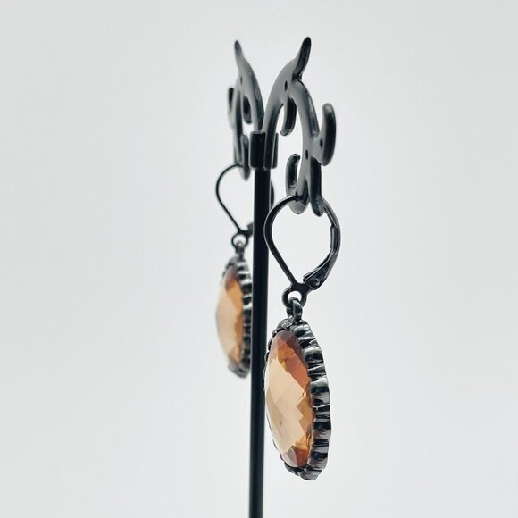 Rhinestone Earrings Pierced Peach Pink Faceted Gunmetal Glam Bling Sparkle Party - Picture 6 of 9